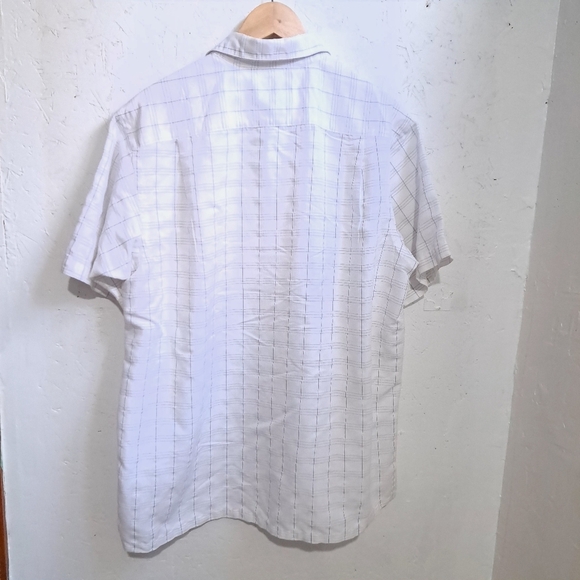 pronto uomo | Men's White Plaid button up short sleeve Shirt classic fit - Picture 5 of 8